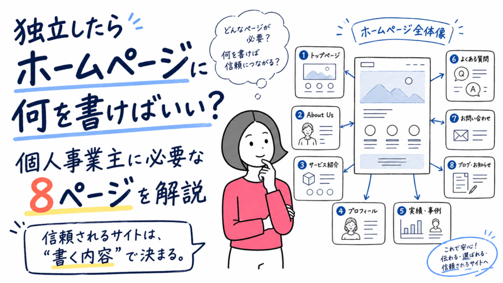 独立したらホームページに何を書けばいい？ひとり起業に必要な8ページを解説